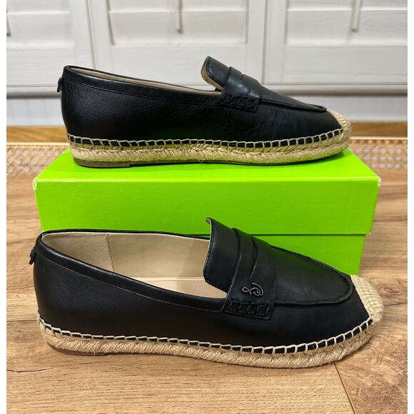 Sam Edelman Kai Espadrille Loafers Black Leather Size 7.5 NIB Casual Summer - Picture 2 of 15